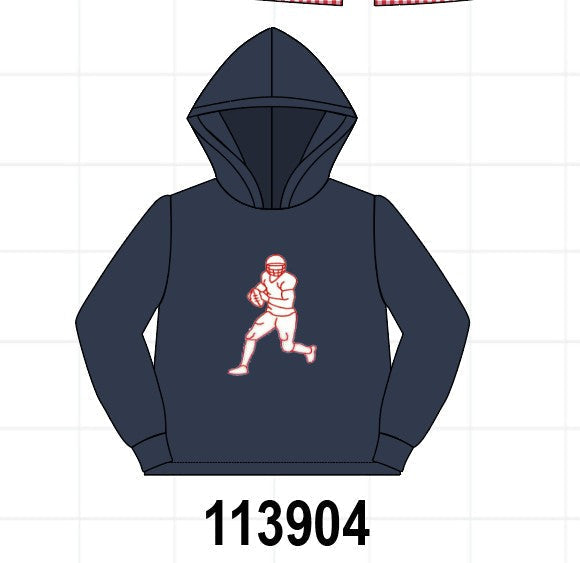 Kids Navy Football Embroidered Hoodie