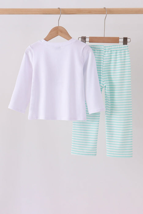 Kids Green Excavator Striped Pants Set