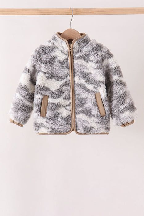Kids Grey Camouflage Fleece Jacket