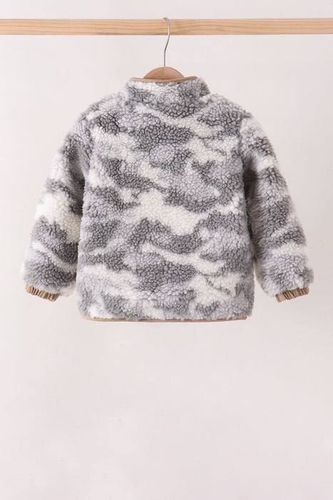 Kids Grey Camouflage Fleece Jacket