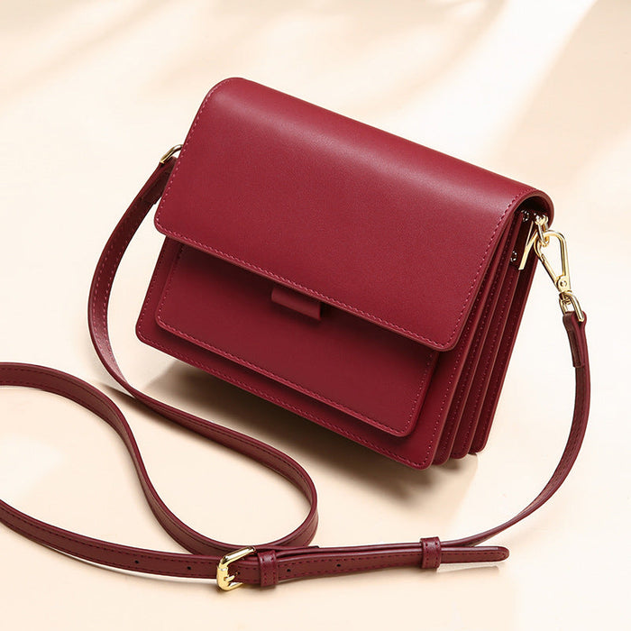 Genuine Leather Crossbody Bag – Casual Square Shoulder Handbag