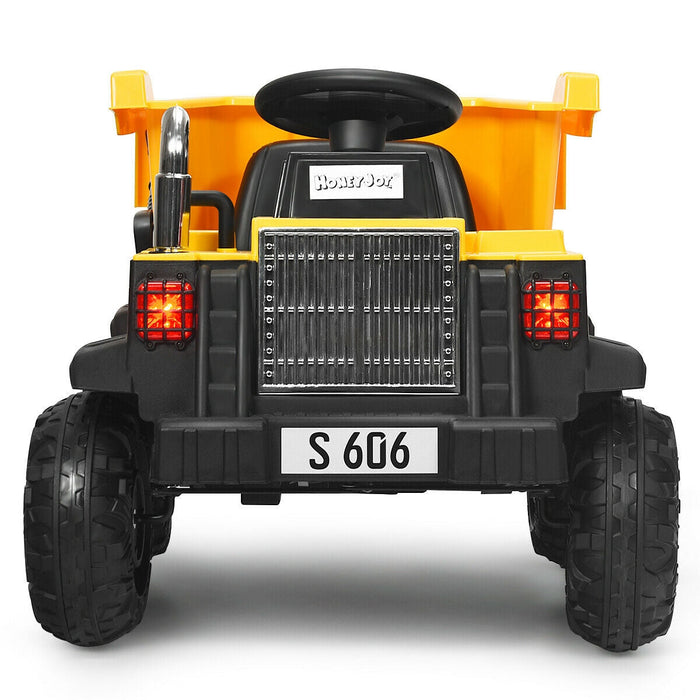 12V Battery Kids Ride On Dump Truck with Electric Dump Bed-Yellow