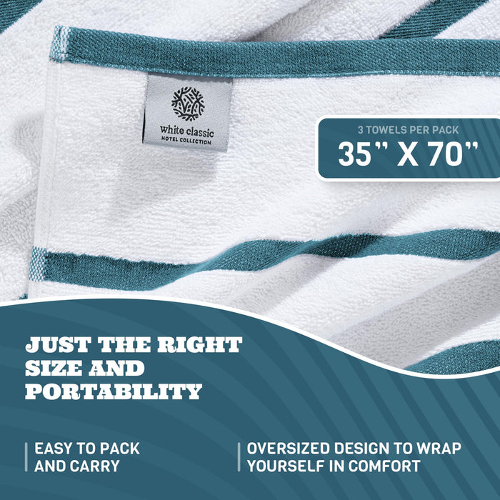 3 Pack Ultra Absorbent and Low Lint Striped Beach Towels