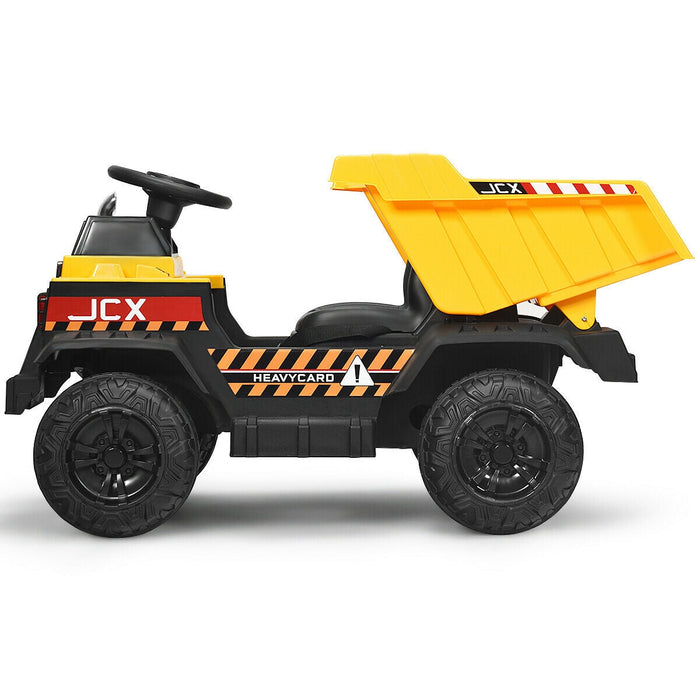 12V Battery Kids Ride On Dump Truck with Electric Dump Bed-Yellow