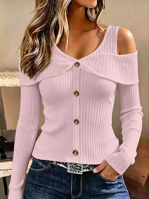 Women's Cold Shoulder Ribbed Knit Top