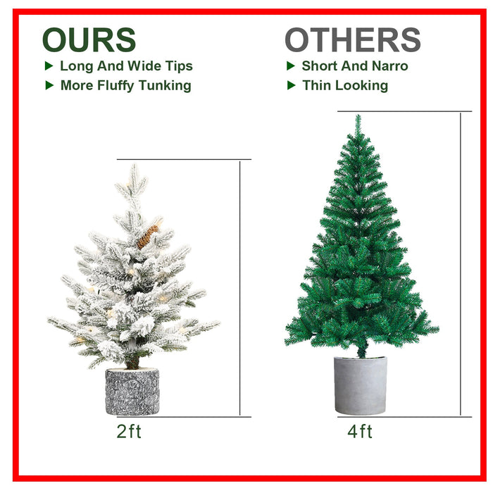 2FT Flocked Christmas Tree with Pot Base