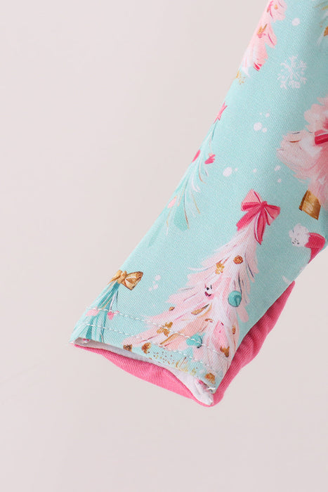 Green and Pink Christmas Bamboo Zip Romper