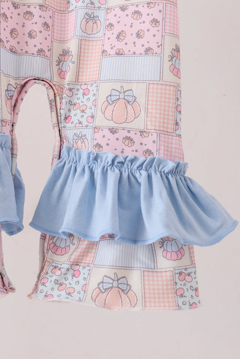 Little Girls Pink Pumpkin Ruffle Romper