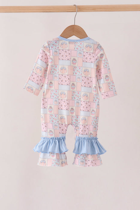 Little Girls Pink Pumpkin Ruffle Romper