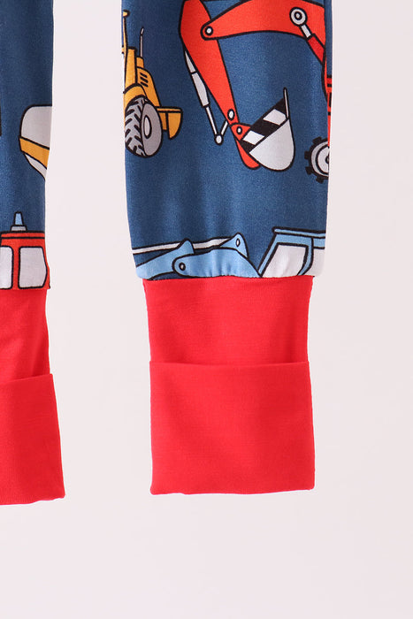 Navy Tractor Print Bamboo Romper