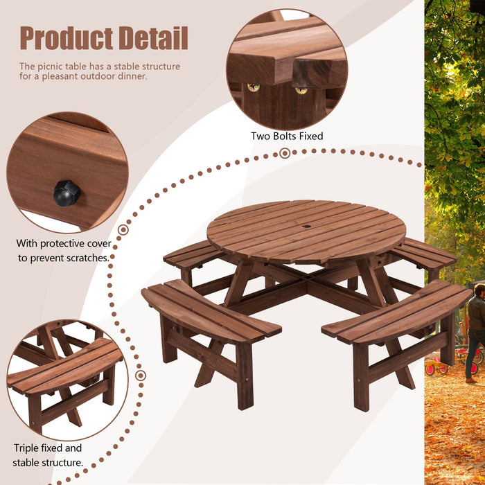 8 Person Wooden Picnic Table with Seats