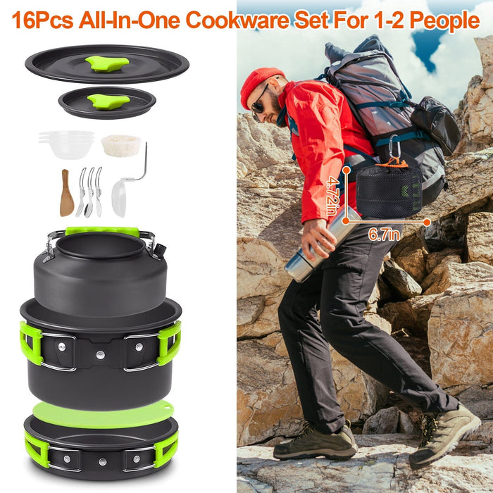 16-Piece Premium Camping Cookware & Utensil Set