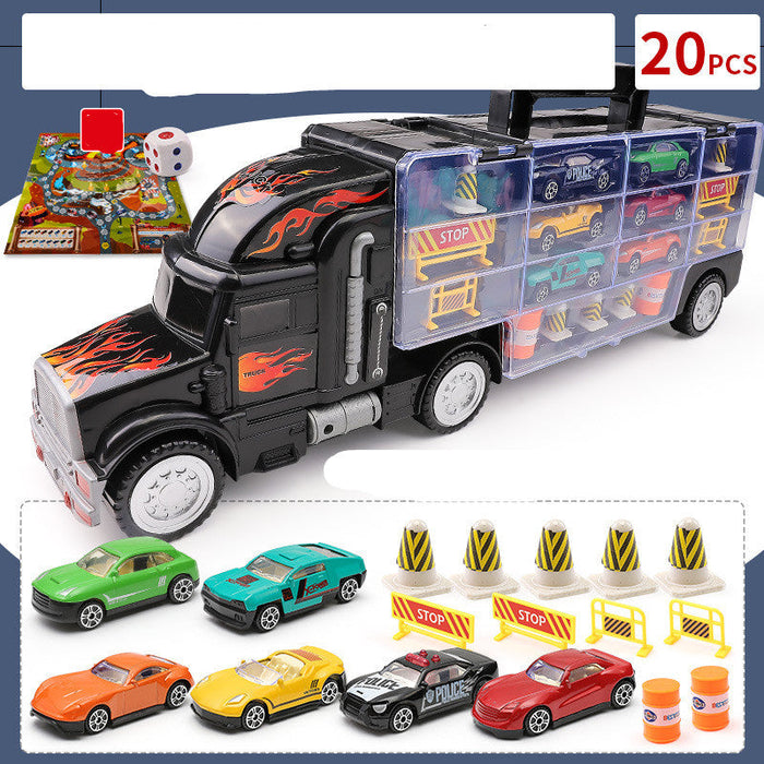 Children's Big Container Truck Toy Set with Die-Cast Alloy Cars & Play Map