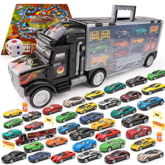 Children's Big Container Truck Toy Set with Die-Cast Alloy Cars & Play Map