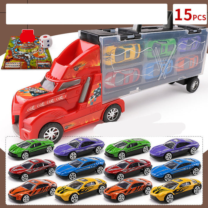 Children's Big Container Truck Toy Set with Die-Cast Alloy Cars & Play Map