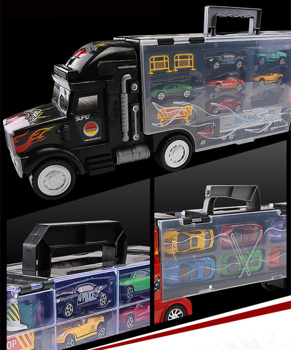 Children's Big Container Truck Toy Set with Die-Cast Alloy Cars & Play Map