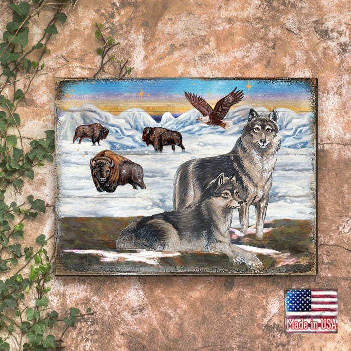 Winter Wolves Art Wooden Wall Art by Nature Wonders - Nature Wildlife Decor