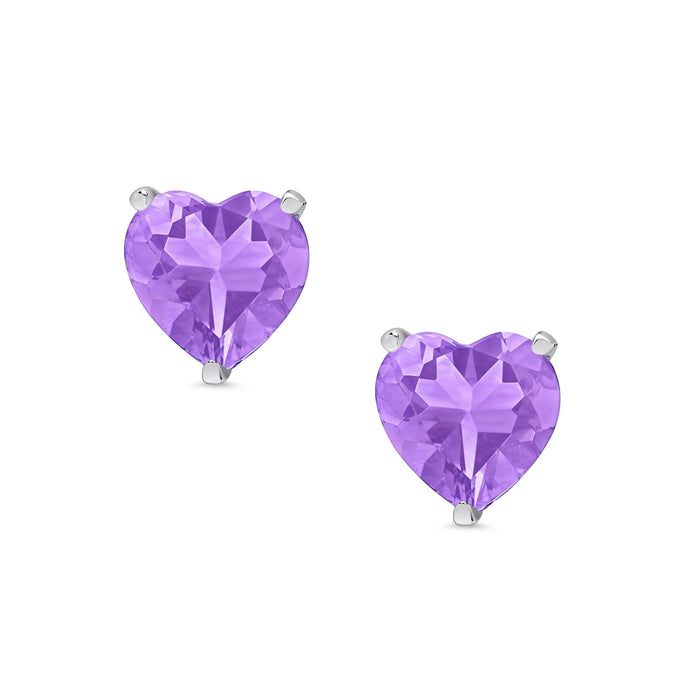 Heart CZ Stud Earrings in Sterling Silver (Purple)