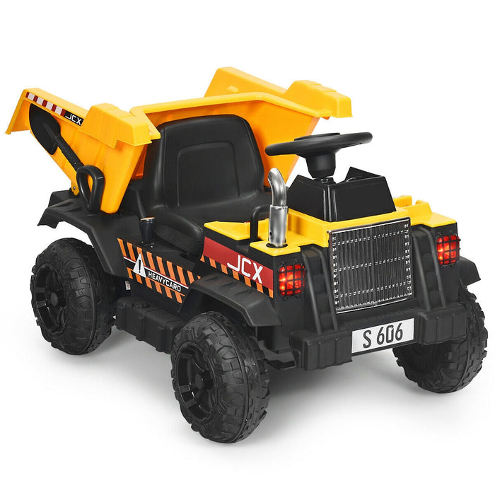 12V Battery Kids Ride On Dump Truck with Electric Dump Bed-Yellow