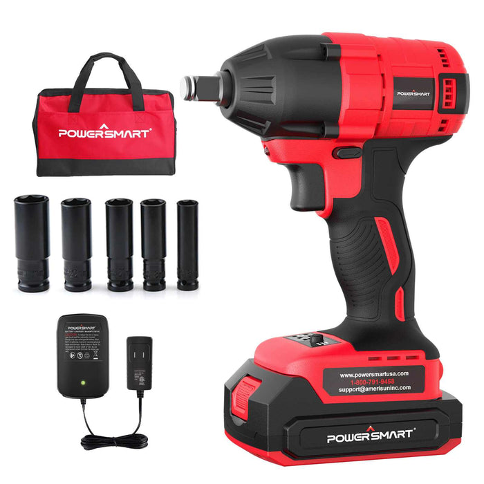 20V Cordless Brushless Impact Wrench Kit - 265 Ft-Lbs, Includes 4.0Ah Battery, Charger & 5 Sockets (PS76142B)