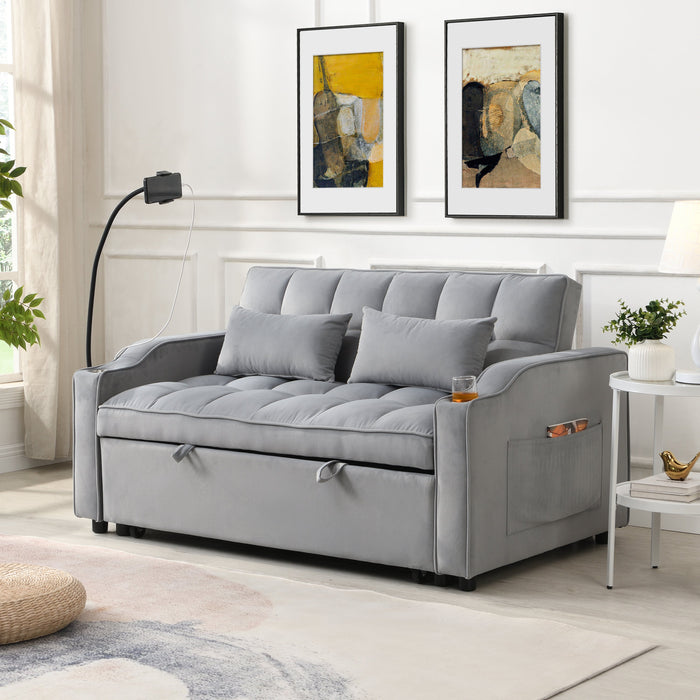 Modern Velvet Loveseat Sofa Couch with Pullout Bed