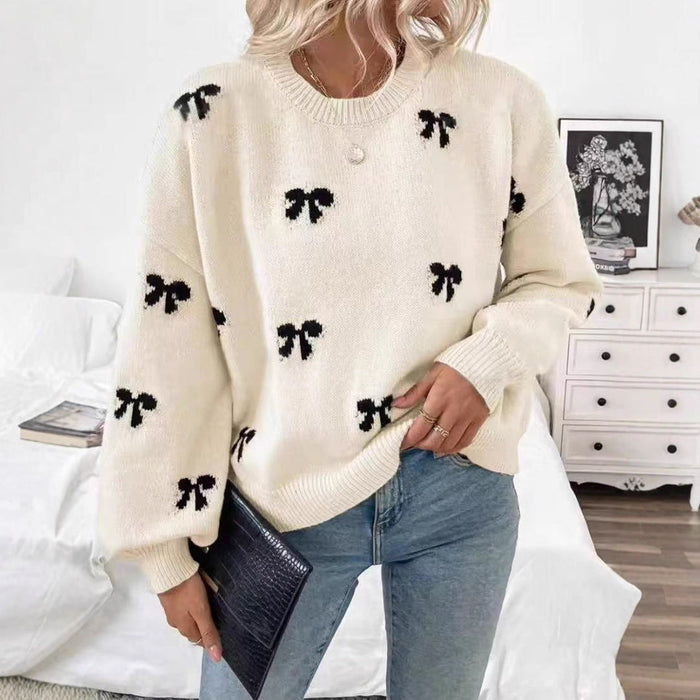 Women's Sweater  Bow Jacquard Design