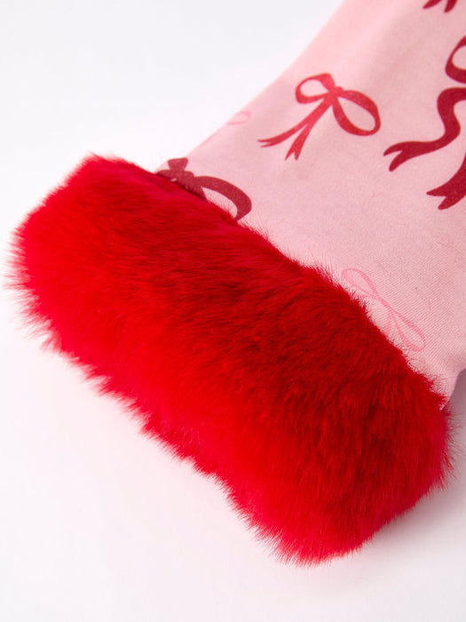 Girls Bow Pajama Set with Furry Trim