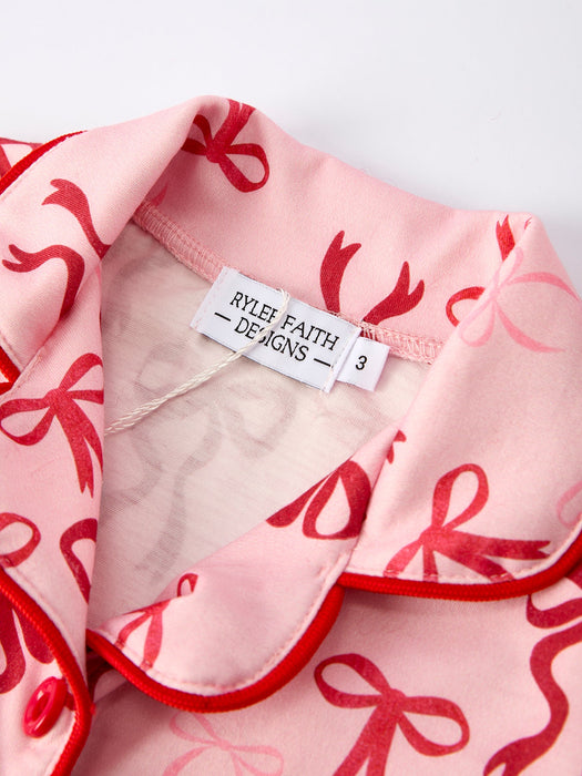 Girls Bow Pajama Set with Furry Trim