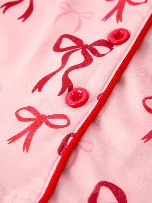 Girls Bow Pajama Set with Furry Trim