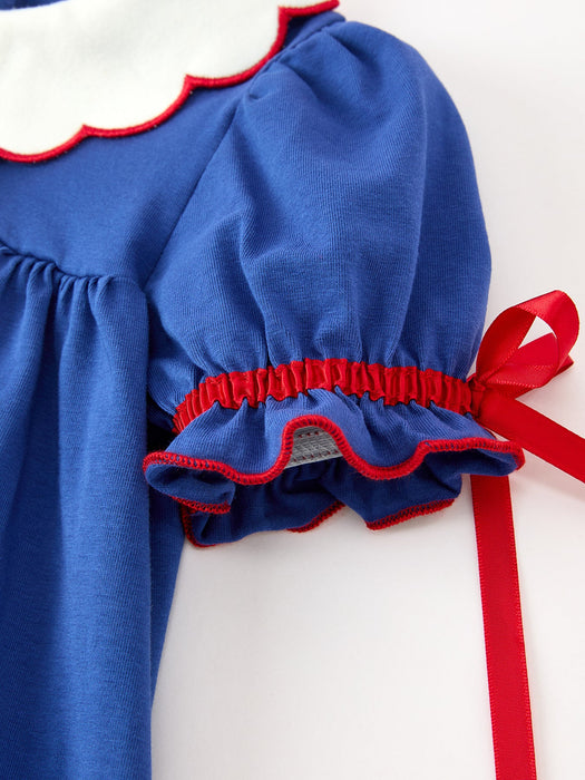 Christmas Dress Santa Embroidery Blue Petal Collar for Girls