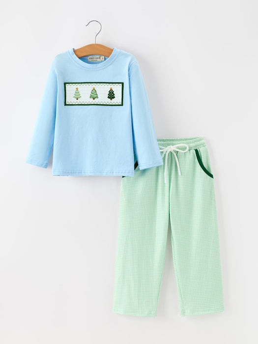 Toddler Boys Christmas Tree Embroidered Long Sleeve Top & Pants Set