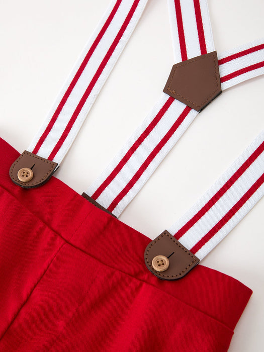 Boys Christmas Outfit | Red Truck Shirt, Red Pants & Suspenders Set