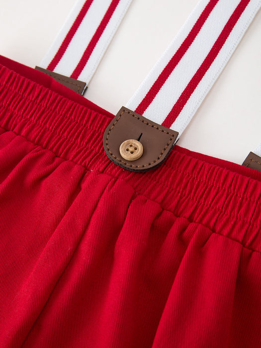 Boys Christmas Outfit | Red Truck Shirt, Red Pants & Suspenders Set