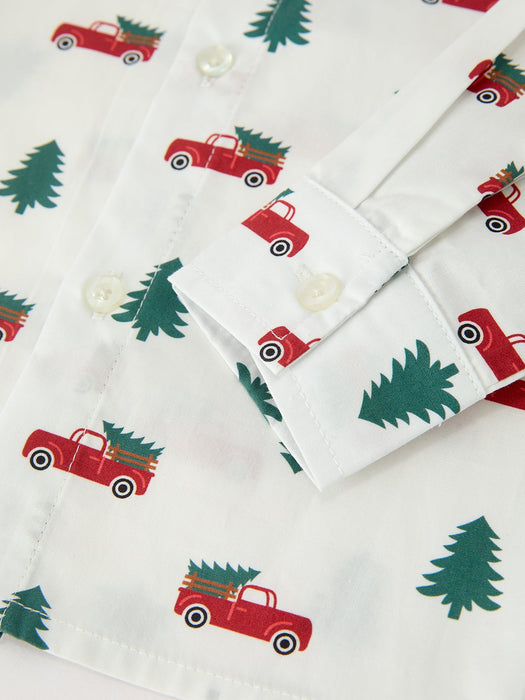Boys Christmas Outfit | Red Truck Shirt, Red Pants & Suspenders Set