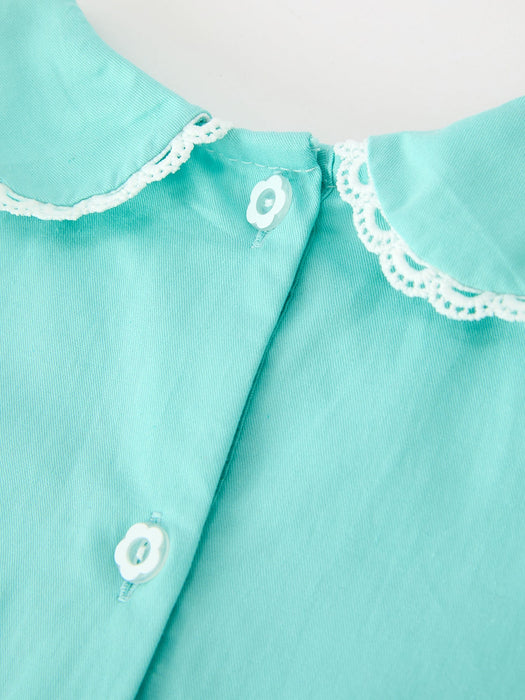 Girls Aqua Floral Embroidered Smocked Dress