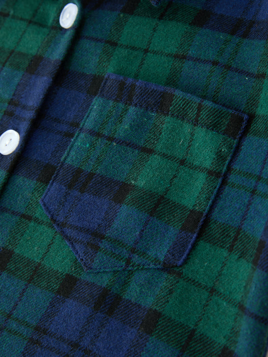 Boys Christmas Green & Navy Plaid Button Down Shirt