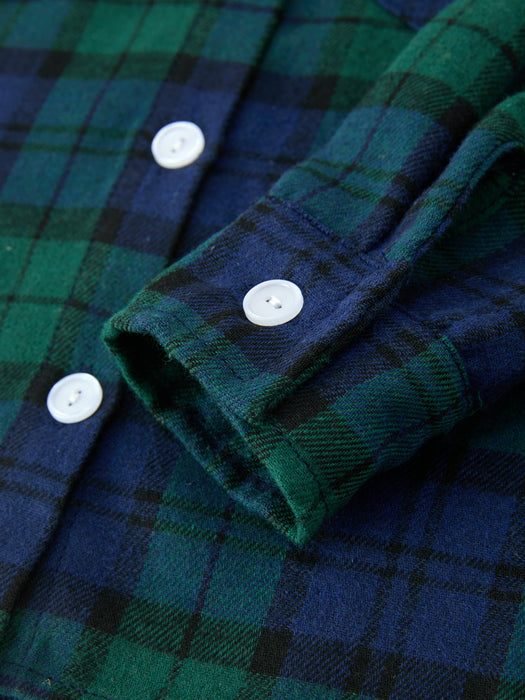 Boys Christmas Green & Navy Plaid Button Down Shirt