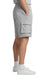 Men’s fleece cargo shorts in charcoal with elastic waistband and multiple pockets for active outdoor use