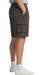 Men’s fleece cargo shorts in dark navy with elastic waistband and multiple pockets for outdoor activities