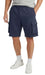 Men’s fleece cargo shorts in dark navy with elastic waistband and multiple pockets, designed for comfort and outdoor use