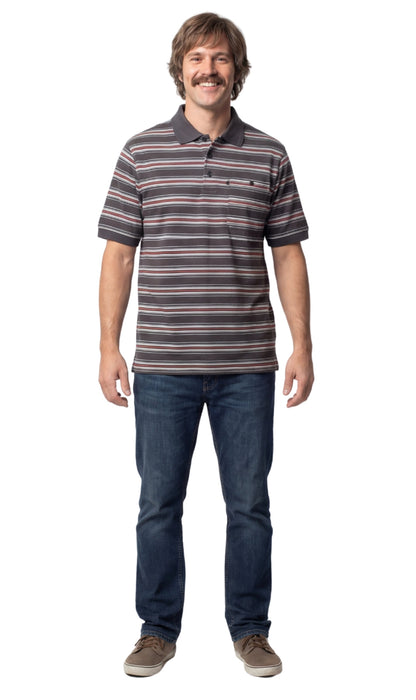 Men's Short Sleeve Polo Shirt — Pique Knit Cotton Blend with Chest Pocket