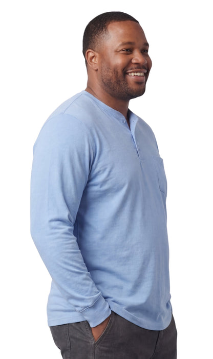Men's Long Sleeve Henley Shirt — Cotton Blend 3-Button Placket with Pocket