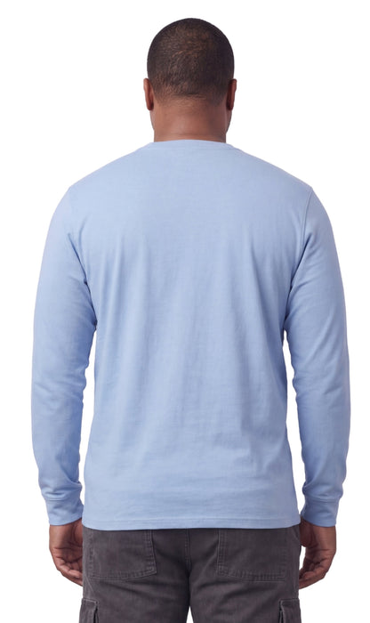 Men's Long Sleeve Henley Shirt — Cotton Blend 3-Button Placket with Pocket