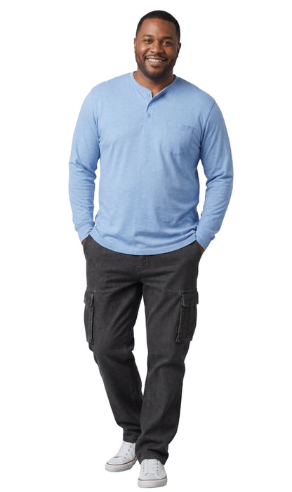 Men's Long Sleeve Henley Shirt — Cotton Blend 3-Button Placket with Pocket