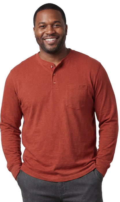 Men's Long Sleeve Henley Shirt — Cotton Blend 3-Button Placket with Pocket