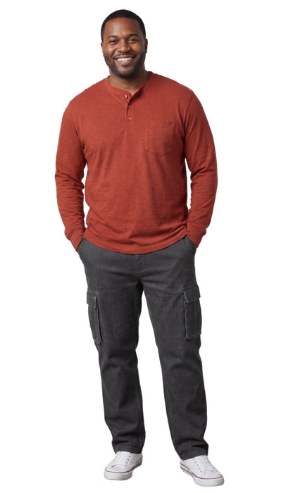 Men's Long Sleeve Henley Shirt — Cotton Blend 3-Button Placket with Pocket