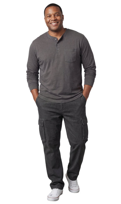 Men's Long Sleeve Henley Shirt — Cotton Blend 3-Button Placket with Pocket