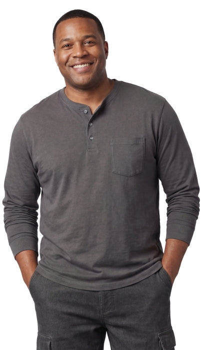 Men's Long Sleeve Henley Shirt — Cotton Blend 3-Button Placket with Pocket