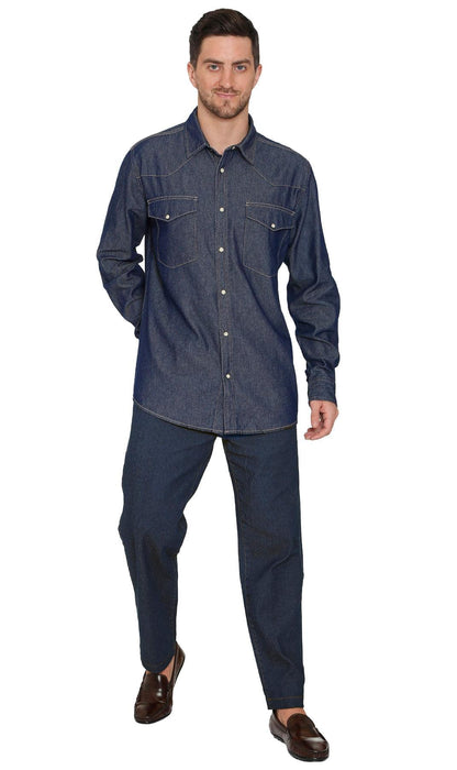 Men's Western Snap Button Shirt — Denim and Twill with Stitched Yoke