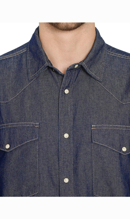 Men's Western Snap Button Shirt — Denim and Twill with Stitched Yoke